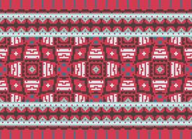 Pixel ikat and cross stitch geometric seamless pattern ethnic oriental traditional. Aztec style illustration design for carpet, wallpaper, clothing, wrapping, batik. vector