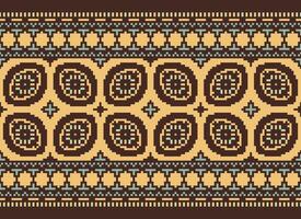 Pixel ikat and cross stitch geometric seamless pattern ethnic oriental traditional. Aztec style illustration design for carpet, wallpaper, clothing, wrapping, batik. vector