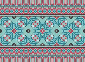 Pixel ikat and cross stitch geometric seamless pattern ethnic oriental traditional. Aztec style illustration design for carpet, wallpaper, clothing, wrapping, batik. vector