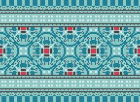 Pixel ikat and cross stitch geometric seamless pattern ethnic oriental traditional. Aztec style illustration design for carpet, wallpaper, clothing, wrapping, batik. vector