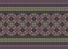 Pixel ikat and cross stitch geometric seamless pattern ethnic oriental traditional. Aztec style illustration design for carpet, wallpaper, clothing, wrapping, batik. vector