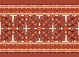 Pixel ikat and cross stitch geometric seamless pattern ethnic oriental traditional. Aztec style illustration design for carpet, wallpaper, clothing, wrapping, batik. vector