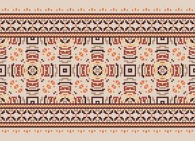 Pixel ikat and cross stitch geometric seamless pattern ethnic oriental traditional. Aztec style illustration design for carpet, wallpaper, clothing, wrapping, batik. vector