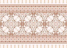 Pixel ikat and cross stitch geometric seamless pattern ethnic oriental traditional. Aztec style illustration design for carpet, wallpaper, clothing, wrapping, batik. vector