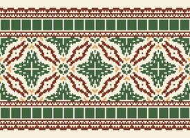 Pixel ikat and cross stitch geometric seamless pattern ethnic oriental traditional. Aztec style illustration design for carpet, wallpaper, clothing, wrapping, batik. vector