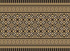 Pixel ikat and cross stitch geometric seamless pattern ethnic oriental traditional. Aztec style illustration design for carpet, wallpaper, clothing, wrapping, batik. vector