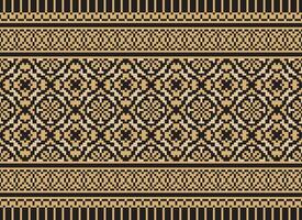 Pixel ikat and cross stitch geometric seamless pattern ethnic oriental traditional. Aztec style illustration design for carpet, wallpaper, clothing, wrapping, batik. vector