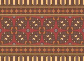 Pixel cross stitch traditional ethnic pattern paisley flower Ikat background abstract Aztec African Indonesian Indian seamless pattern for fabric print cloth dress carpet curtains and sarong vector