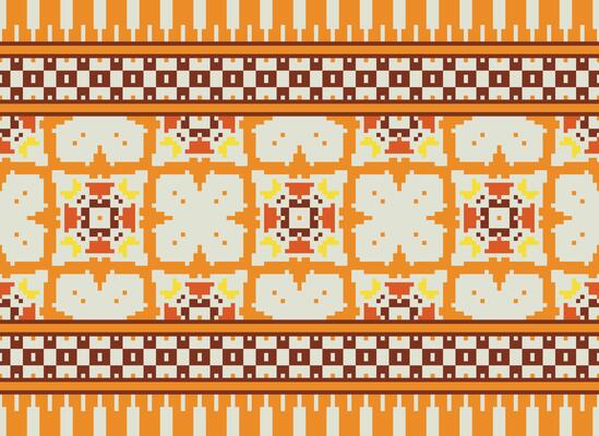 Pixel cross stitch traditional ethnic pattern paisley flower Ikat background abstract Aztec African Indonesian Indian seamless pattern for fabric print cloth dress carpet curtains and sarong