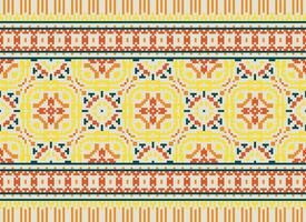 Pixel cross stitch traditional ethnic pattern paisley flower Ikat background abstract Aztec African Indonesian Indian seamless pattern for fabric print cloth dress carpet curtains and sarong vector