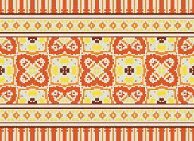 Pixel cross stitch traditional ethnic pattern paisley flower Ikat background abstract Aztec African Indonesian Indian seamless pattern for fabric print cloth dress carpet curtains and sarong vector
