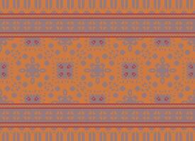 Pixel cross stitch traditional ethnic pattern paisley flower Ikat background abstract Aztec African Indonesian Indian seamless pattern for fabric print cloth dress carpet curtains and sarong vector