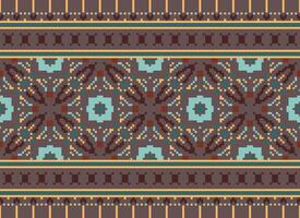 Pixel cross stitch traditional ethnic pattern paisley flower Ikat background abstract Aztec African Indonesian Indian seamless pattern for fabric print cloth dress carpet curtains and sarong vector