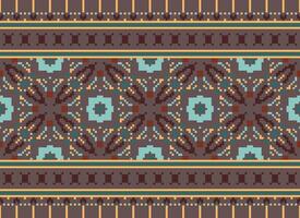 Pixel cross stitch traditional ethnic pattern paisley flower Ikat background abstract Aztec African Indonesian Indian seamless pattern for fabric print cloth dress carpet curtains and sarong vector