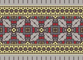 Pixel cross stitch traditional ethnic pattern paisley flower Ikat background abstract Aztec African Indonesian Indian seamless pattern for fabric print cloth dress carpet curtains and sarong vector