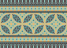Pixel cross stitch traditional ethnic pattern paisley flower Ikat background abstract Aztec African Indonesian Indian seamless pattern for fabric print cloth dress carpet curtains and sarong vector