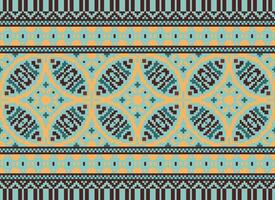 Pixel cross stitch traditional ethnic pattern paisley flower Ikat background abstract Aztec African Indonesian Indian seamless pattern for fabric print cloth dress carpet curtains and sarong vector