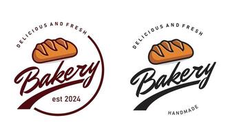 Bakery vintage badge logo, bakery handwritten logo, fresh bread and bakery logo design template vector