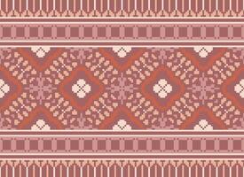 Pixel cross stitch traditional ethnic pattern paisley flower Ikat background abstract Aztec African Indonesian Indian seamless pattern for fabric print cloth dress carpet curtains and sarong vector