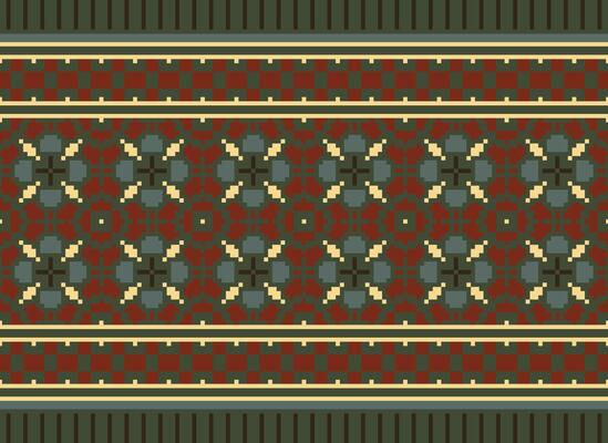 Pixel cross stitch traditional ethnic pattern paisley flower Ikat background abstract Aztec African Indonesian Indian seamless pattern for fabric print cloth dress carpet curtains and sarong
