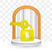 3d Vector Key and padlock icon. Cartoon making yellow padlock isolated on white background.