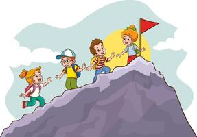 Vector illustration of Success and Teamwork Concept with Cartoon Kids