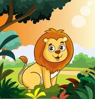 Vector Illustration of Cute Lion Cartoon Character on White Background