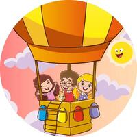 vector illustration of kids flying with air balloon