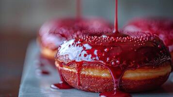 AI generated Close Up of Doughnut Covered in Red Sauce photo