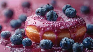 ai generado delicioso Pastelería coronado con Fresco arándanos foto