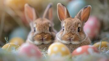 AI generated Group of Small Rabbits on Pink Blanket photo