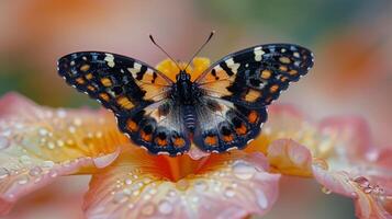 ai generado mariposa en flor cerca arriba foto