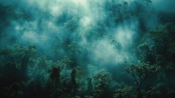 ai generado Dom brillante mediante nubes en selva foto