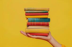 AI generated Hand Holding Stack of Books photo