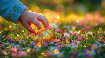 AI generated Child Holding Glowing Ball in Grass photo