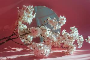 AI generated Mirror Reflecting a Bunch of Flowers photo