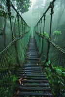 ai generado suspensión puente en el medio de un selva foto