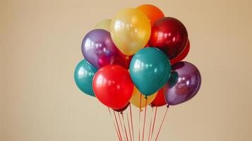 ai generado racimo de globos flotante en el cielo foto