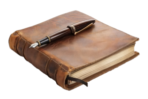 AI generated Vintage leather journal with fountain pen png