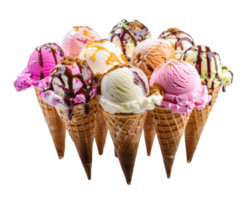 AI generated Variety of ice cream cones png