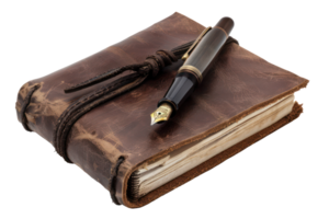 AI generated Vintage leather journal with fountain pen png