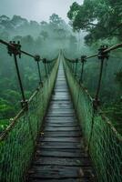 ai generado suspensión puente en el medio de un selva foto