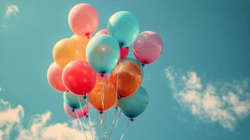 ai generado racimo de vistoso globos flotante en el aire foto