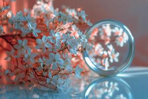 AI generated Mirror Reflecting a Bunch of Flowers photo