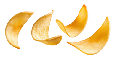 AI generated Crispy golden potato chips on transparent background - stock png. png