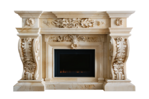 AI generated Vintage stone fireplace on transparent background - stock png. png