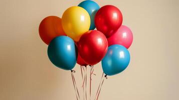 ai generado racimo de globos flotante en el cielo foto