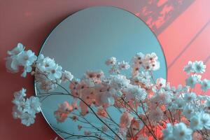 AI generated Mirror Reflecting a Bunch of Flowers photo