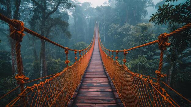 AI generated Wooden Walkway in Forest photo
