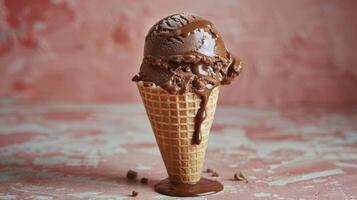 AI generated Chocolate Ice Cream Cone With Chocolate Chunks photo